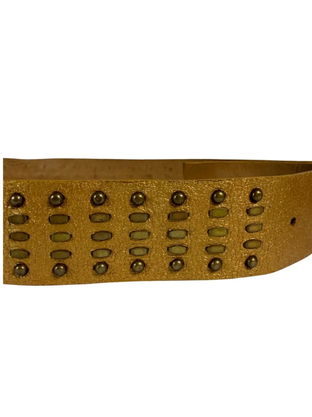 CALLEEN CORDERO Studded Leather Belt in Metallic Gold Size 34